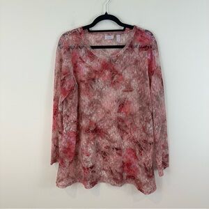 Logo Layers Pink Patterned Sheer Lace Long Sleeve Blouse Size 1X